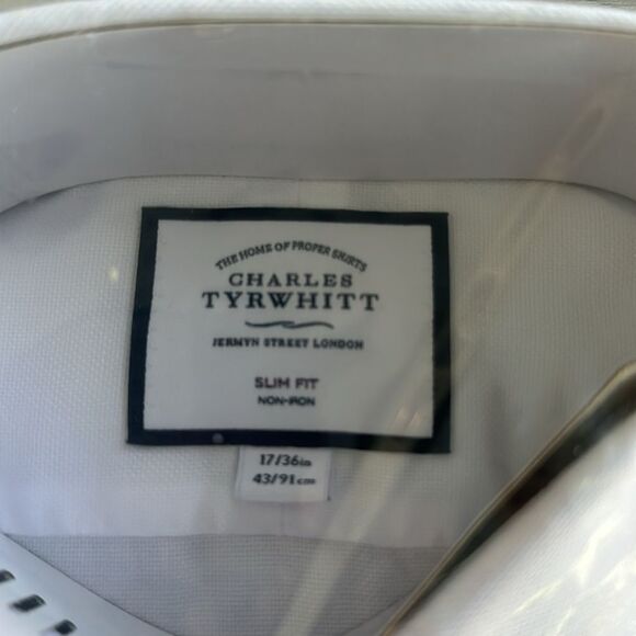 Charles Tyrwhitt Slim Fit Non-Iron Solid Royal Oxford‎ White 17/36 NWT IN PKG - Picture 7 of 9